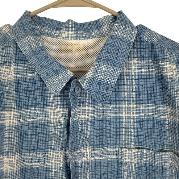 Columbia PFG Shirt Mens XXL Trollers Best Short Sleeve Vented Fishing Plaid Blue - Picture 3 of 13